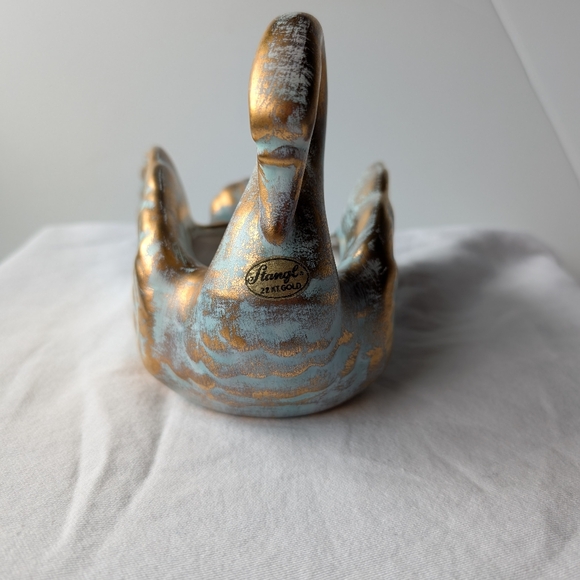Stangl Pottery 22k Antique Gold Green Ceramic Swan Planter Vase MCM Vintage - Picture 3 of 13